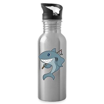 Hai Angler Angelrute Angeln - Trinkflasche mit integriertem Trinkhalm - Lightsilver - Rechts