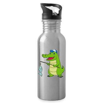 Pêche au poisson crocodile - Gourde avec paille intégrée - argent clair - Droite