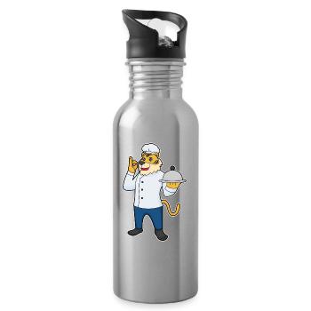 Cuisinier tigre servant la cuisine de cloches - Gourde avec paille intégrée - argent clair - Droite
