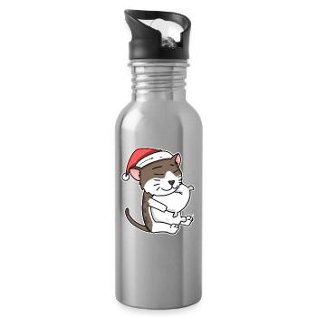 American Wirehair Cat Christmas Sleep Tired - Water bottle with straw - silver - Right