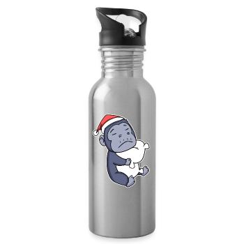 Gorilla Christmas Sleep Sleep Sleep - Water bottle with straw - silver - Right