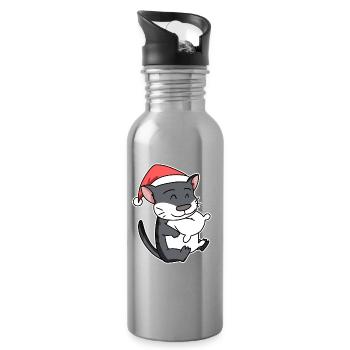 Chat de forêt norvégien Chat Noël endormi - Gourde avec paille intégrée - argent clair - Droite
