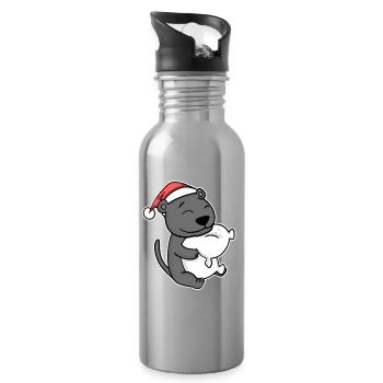 Black Panther Christmas Sleep Sleep - Water bottle with straw - silver - Right