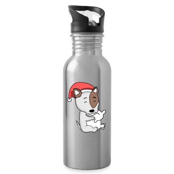 Bull Terrier Chien Noël Sommeil Fatigué - Gourde avec paille intégrée - argent clair - Droite