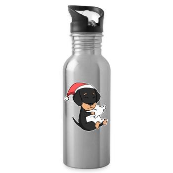 Teckel chien Noël sommeil fatigué - Gourde avec paille intégrée - argent clair - Droite