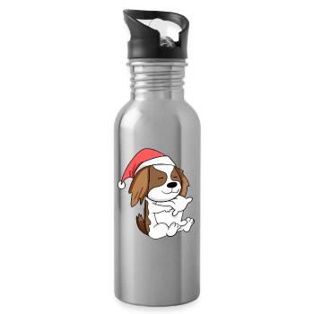 Cavalier King Charles Spaniel Chien Noël - Gourde avec paille intégrée - argent clair - Droite