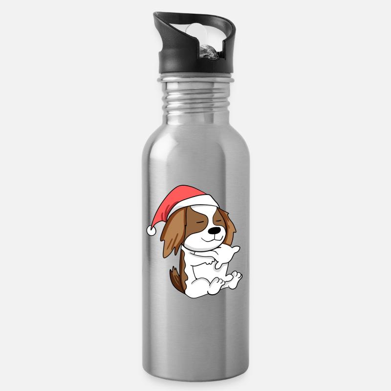 Cavalier King Charles Spaniel Chien Noël - Gourde avec paille intégrée - argent clair