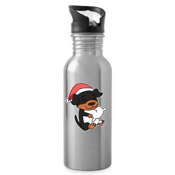 Rottweiler Dog Christmas Sleep Tired - Water bottle with straw - silver - Right