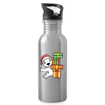 Christmas Polar Bear with Gifts - Water bottle with straw - silver - Right