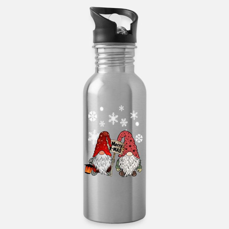 Gnom Weihnachts Wichtel mit Schneeflocken - Trinkflasche mit integriertem Trinkhalm - Lightsilver