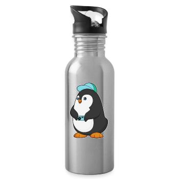 Photographe Penguin Appareil photo - Gourde avec paille intégrée - argent clair - Droite
