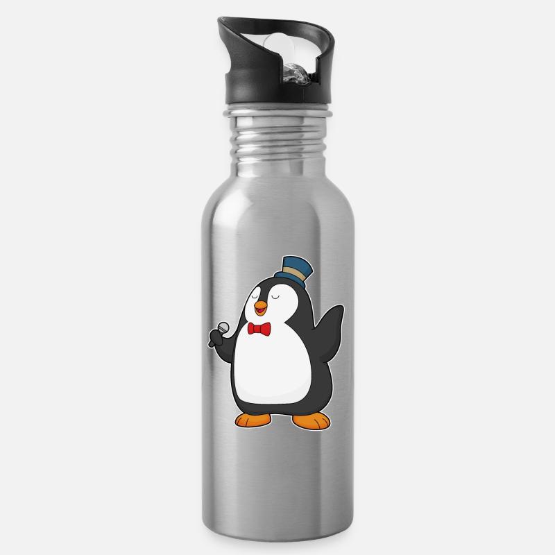 Chant du micro Penguin Singer - Gourde avec paille intégrée - argent clair