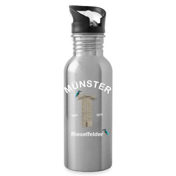 Münster, Rieselfelder, Vogelschutz, Eisvogel - Trinkflasche mit integriertem Trinkhalm - Lightsilver - Rechts