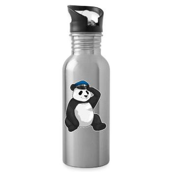 Panda Policeman Police Cap Police - Water bottle with straw - silver - Right