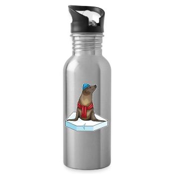Seehund Eisscholle - Trinkflasche mit integriertem Trinkhalm - Lightsilver - Rechts