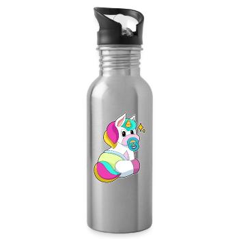 Tétine Licorne - Gourde avec paille intégrée - argent clair - Droite