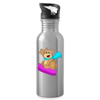 Bear Snowboarder Snowboard - Water bottle with straw - silver - Right