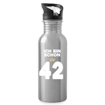 42 Geburtstag - 42 Jahre mit Krone - Trinkflasche mit integriertem Trinkhalm - Lightsilver - Rechts