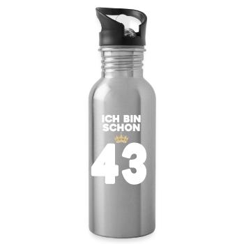 43 Geburtstag - 43 Jahre mit Krone - Trinkflasche mit integriertem Trinkhalm - Lightsilver - Rechts