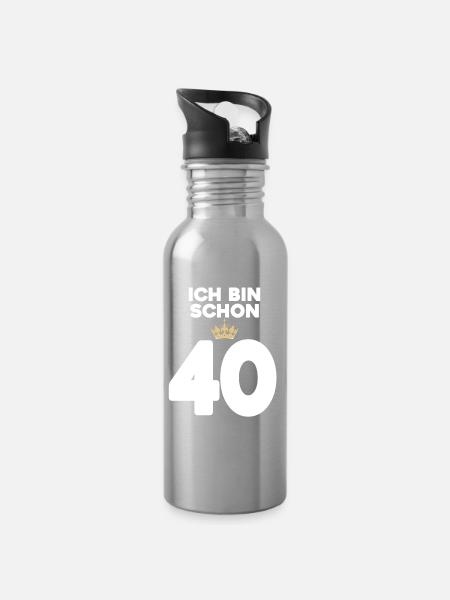 40 Geburtstag - 40 Jahre mit Krone - Trinkflasche mit integriertem Trinkhalm - Lightsilver