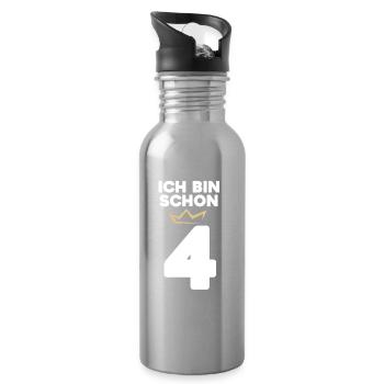 4 Geburtstag - 4 Jahre mit Krone - Trinkflasche mit integriertem Trinkhalm - Lightsilver - Rechts