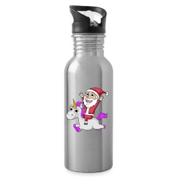 Santa Claus Unicorn Motif Christmas - Water bottle with straw - silver - Right