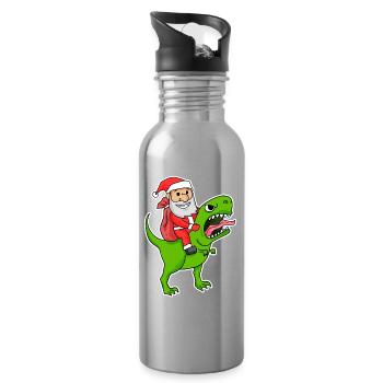 Dinosaures du Père Noël - Gourde avec paille intégrée - argent clair - Droite