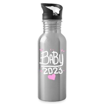 Bébé 2023 - Naissance Enceinte 2023 Grossesse - Gourde avec paille intégrée - argent clair - Droite