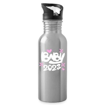 Bébé 2023 - Naissance Enceinte 2023 Grossesse - Gourde avec paille intégrée - argent clair - Droite