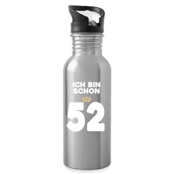 52. Geburtstag Geschenk - 52 Jahre mit Krone - Trinkflasche mit integriertem Trinkhalm - Lightsilver - Rechts
