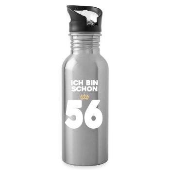 56. Geburtstag Geschenk - 56 Jahre mit Krone - Trinkflasche mit integriertem Trinkhalm - Lightsilver - Rechts