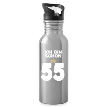 55. Geburtstag Geschenk - 55 Jahre mit Krone - Trinkflasche mit integriertem Trinkhalm - Lightsilver - Rechts