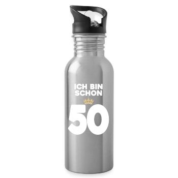 50. Geburtstag Geschenk - 50 Jahre mit Krone - Trinkflasche mit integriertem Trinkhalm - Lightsilver - Rechts