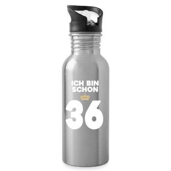 36. Geburtstag Geschenk - 36 Jahre mit Krone - Trinkflasche mit integriertem Trinkhalm - Lightsilver - Rechts