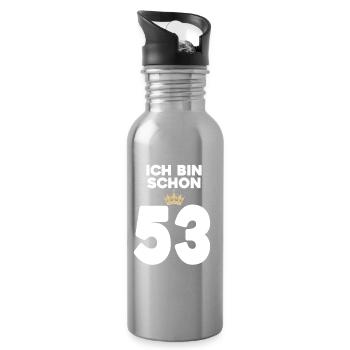 53. Geburtstag Geschenk - 53 Jahre mit Krone - Trinkflasche mit integriertem Trinkhalm - Lightsilver - Rechts