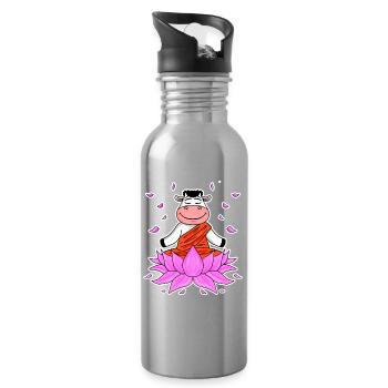 Yoga Kuh - Trinkflasche mit integriertem Trinkhalm - Lightsilver - Rechts