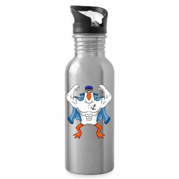 Muskelöse Seemöwe mit Anker Tattoo Möwe Geschenk - Trinkflasche mit integriertem Trinkhalm - Lightsilver - Rechts