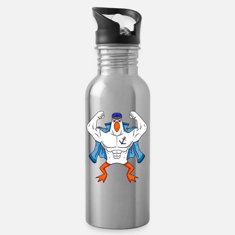 Mouette musclée avec tatouage d’ancre Mouette Cadeau - Gourde avec paille intégrée - argent clair