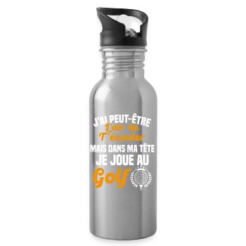 Dans ma tête je joue au Golf Cadeau Humour Golf - Gourde avec paille intégrée - argent clair - Droite