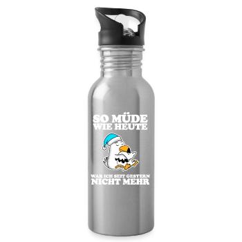 Müde Spruch lustig mit Möwe Motiv - Trinkflasche mit integriertem Trinkhalm - Lightsilver - Rechts