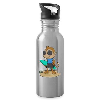 Monkey Surfing Surfboard Summer - Water bottle with straw - silver - Right