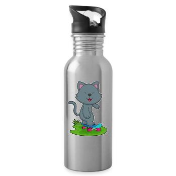 Cat Skater Skateboard - Gourde avec paille intégrée - argent clair - Droite