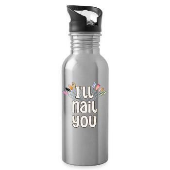 Je vais te clouer drôle de créateur d’ongles - Gourde avec paille intégrée - argent clair - Droite