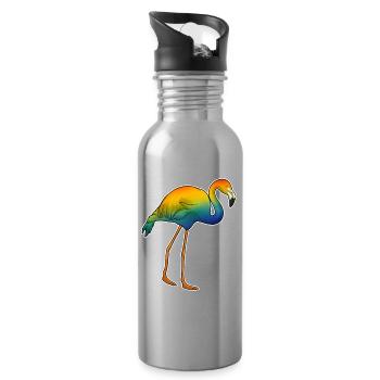 Flamant rose arc-en-ciel - Gourde avec paille intégrée - argent clair - Droite