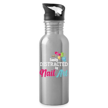 Easily distracted by Nail Art Nail Tech - Water bottle with straw - silver - Right
