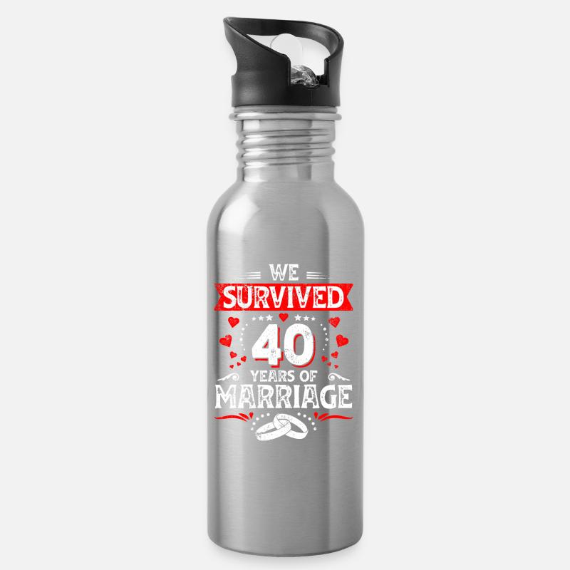 40 Jahre Hochzeitstag Geschenk Ehefrau - Trinkflasche mit integriertem Trinkhalm - Lightsilver
