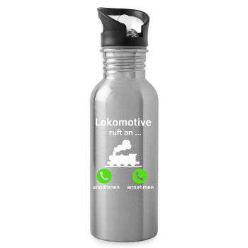 Lokomotive ruft an - annehmen oder annehmen? - Trinkflasche mit integriertem Trinkhalm - Lightsilver - Rechts