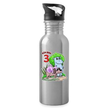 3. Geburtstag Niedliche Tiere 3 Jahre alt - Trinkflasche mit integriertem Trinkhalm - Lightsilver - Rechts