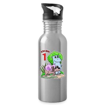 1. Geburtstag Niedliche Tiere 1 Jahr alt - Trinkflasche mit integriertem Trinkhalm - Lightsilver - Rechts