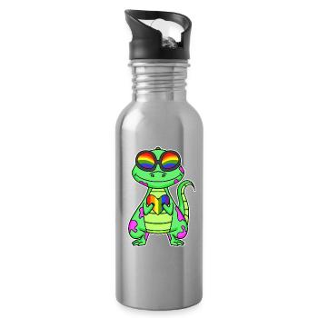 LGBT Animal Dinosaur Rainbow Heart - Water bottle with straw - silver - Right